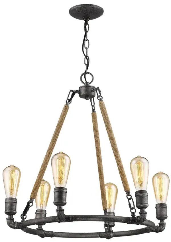 Hivvago Brown and Black Candle Style Six Light Metal Dimmable Chandelier