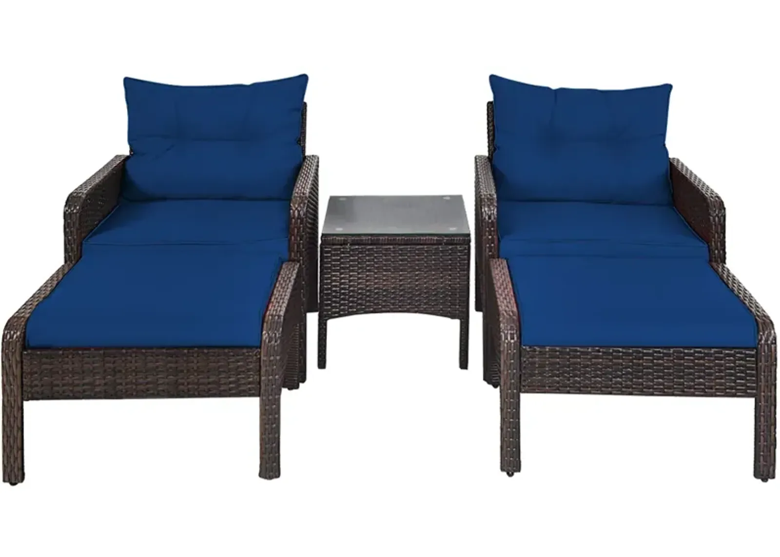 5 Pieces Patio Rattan Sofa Ottoman Furniture Set with Cushions