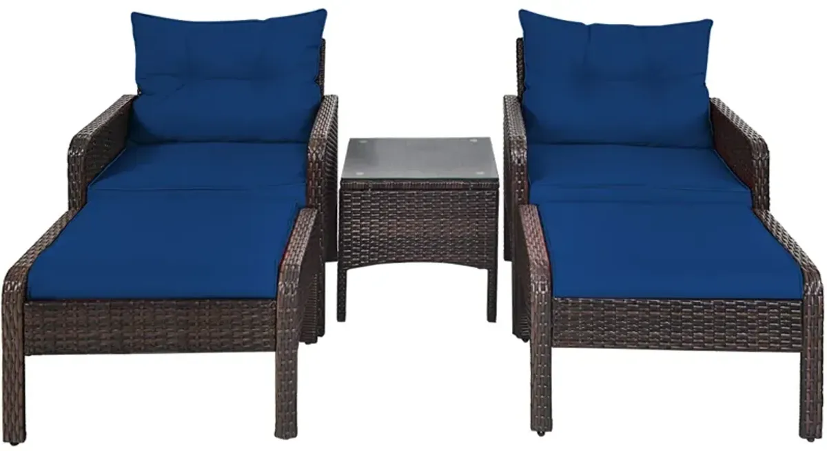 5 Pieces Patio Rattan Sofa Ottoman Furniture Set with Cushions