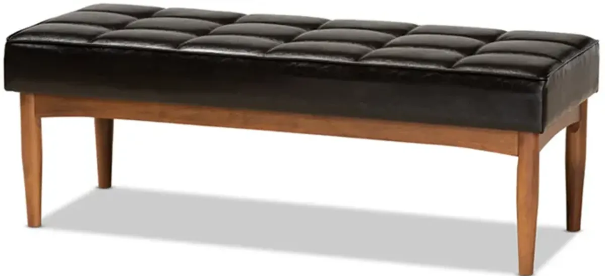 Baxton Studio Sanford Mid-Century Modern Dark Brown Faux Leather Upholstered and Walnut Brown Finished Wood Dining Bench