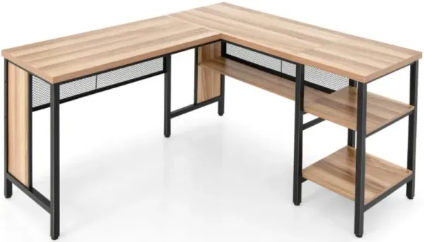 Hivvago Industrial L-Shaped Corner Computer Desk Office Workstation with Storage Shelves