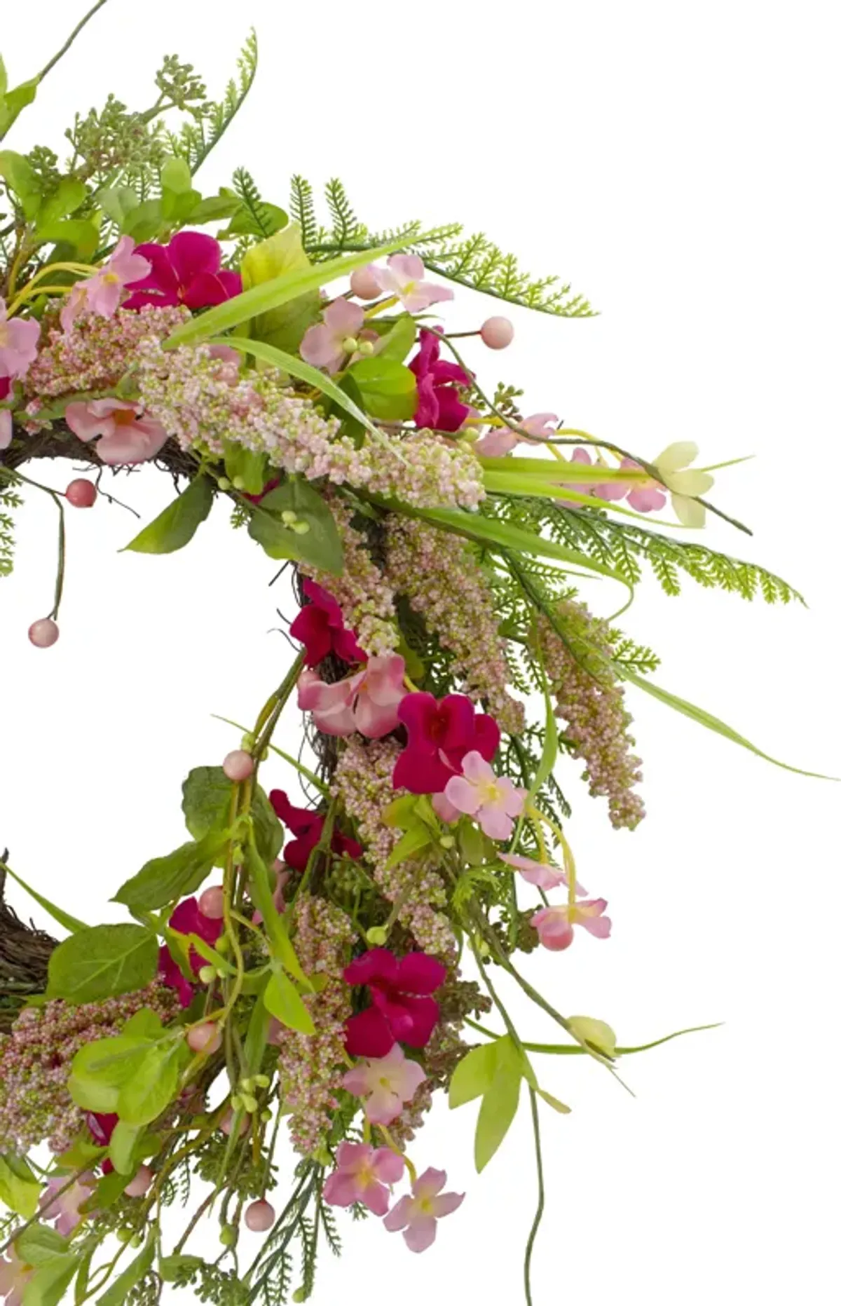 Spring Floral Foliage and Berry Twig Wreath  Pink 21"