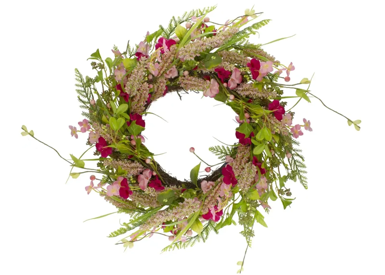 Spring Floral Foliage and Berry Twig Wreath  Pink 21"