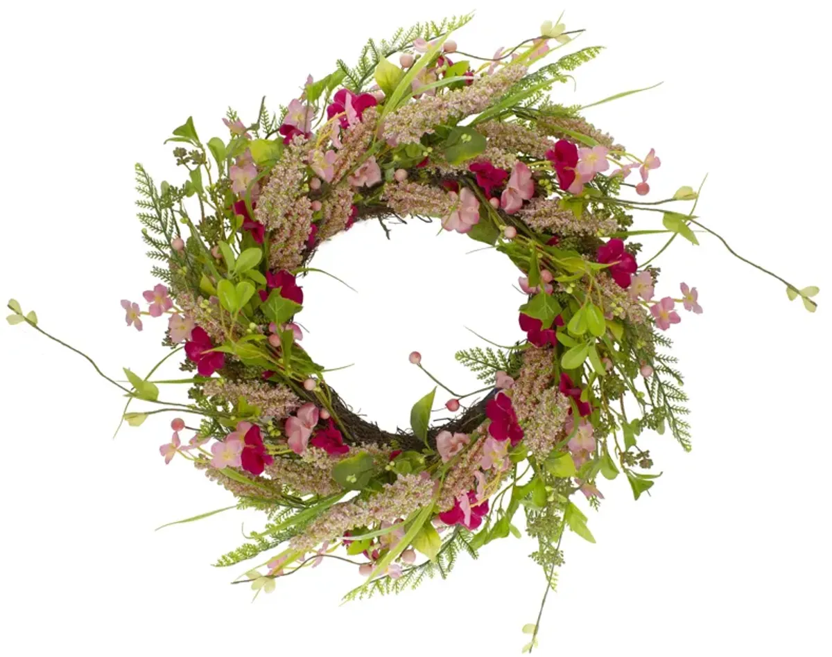 Spring Floral Foliage and Berry Twig Wreath  Pink 21"