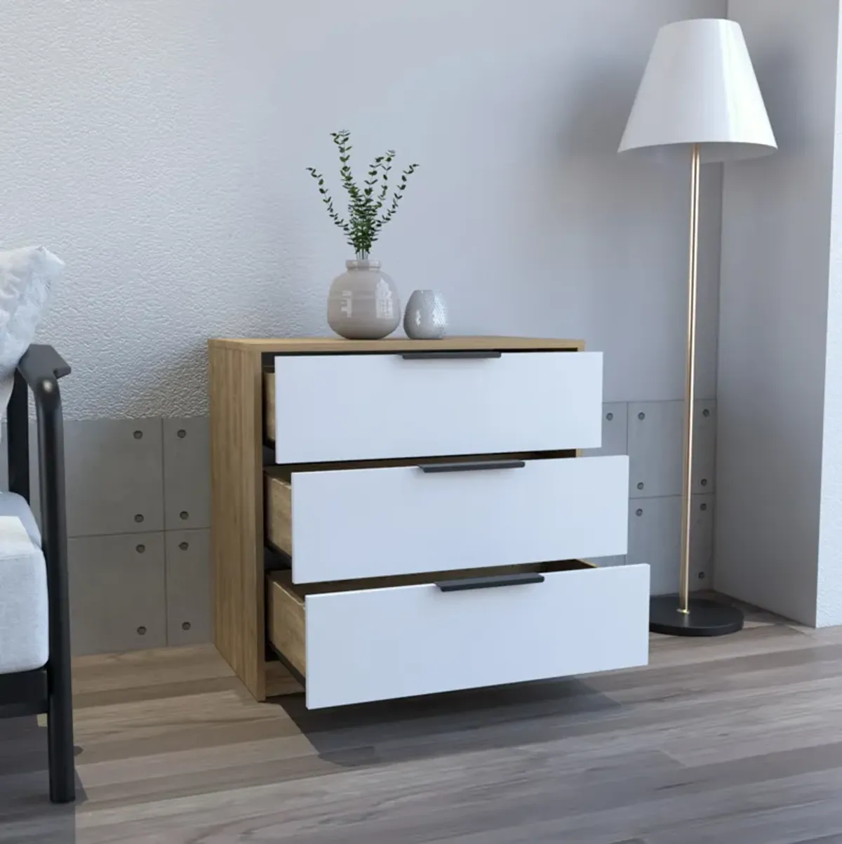 3 Drawers Dresser Maryland, Bedroom, White / Pine