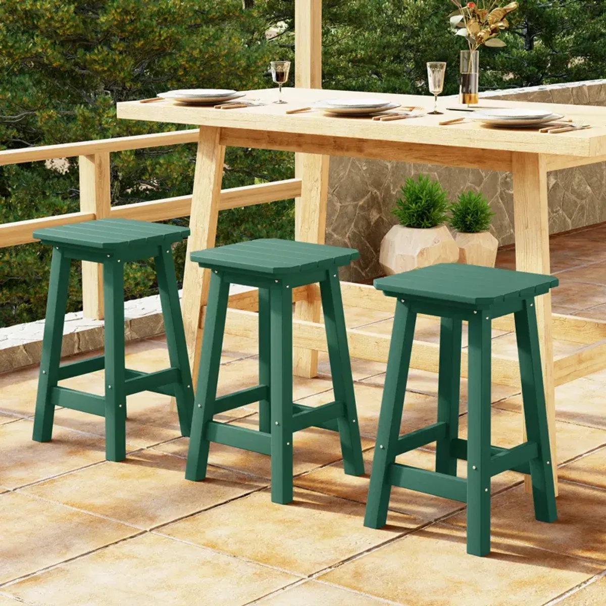 WestinTrends 24" HDPE Outdoor Patio Counter High Backless Square Bar Stools Set of Three