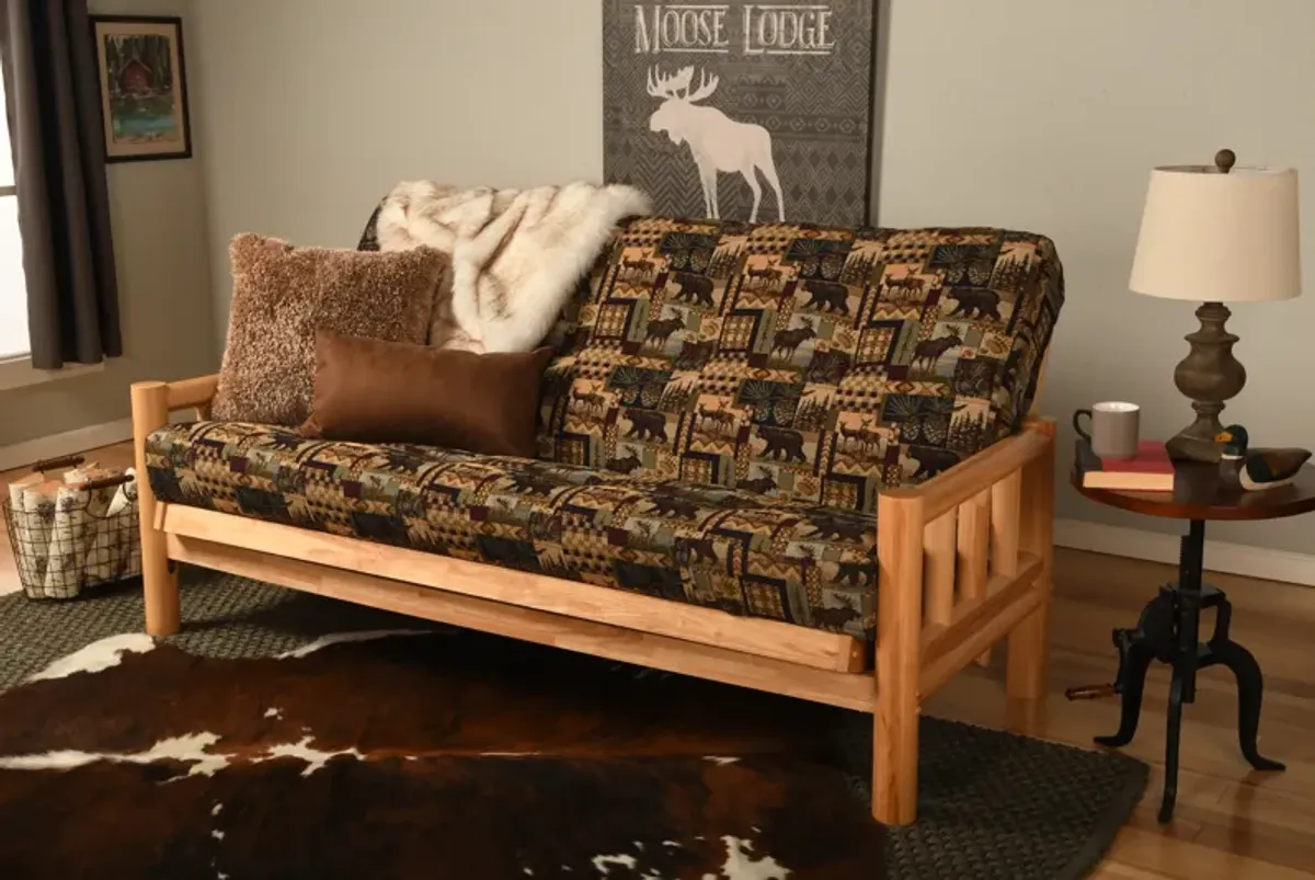 Lodge Futon in Natural Finish with Cabin Print Mattress