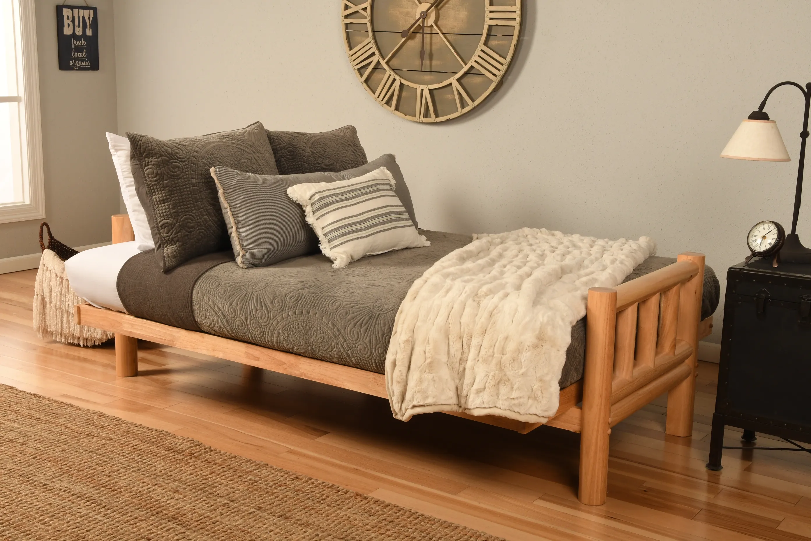 Lodge Futon in Natural Finish with Cabin Print Mattress