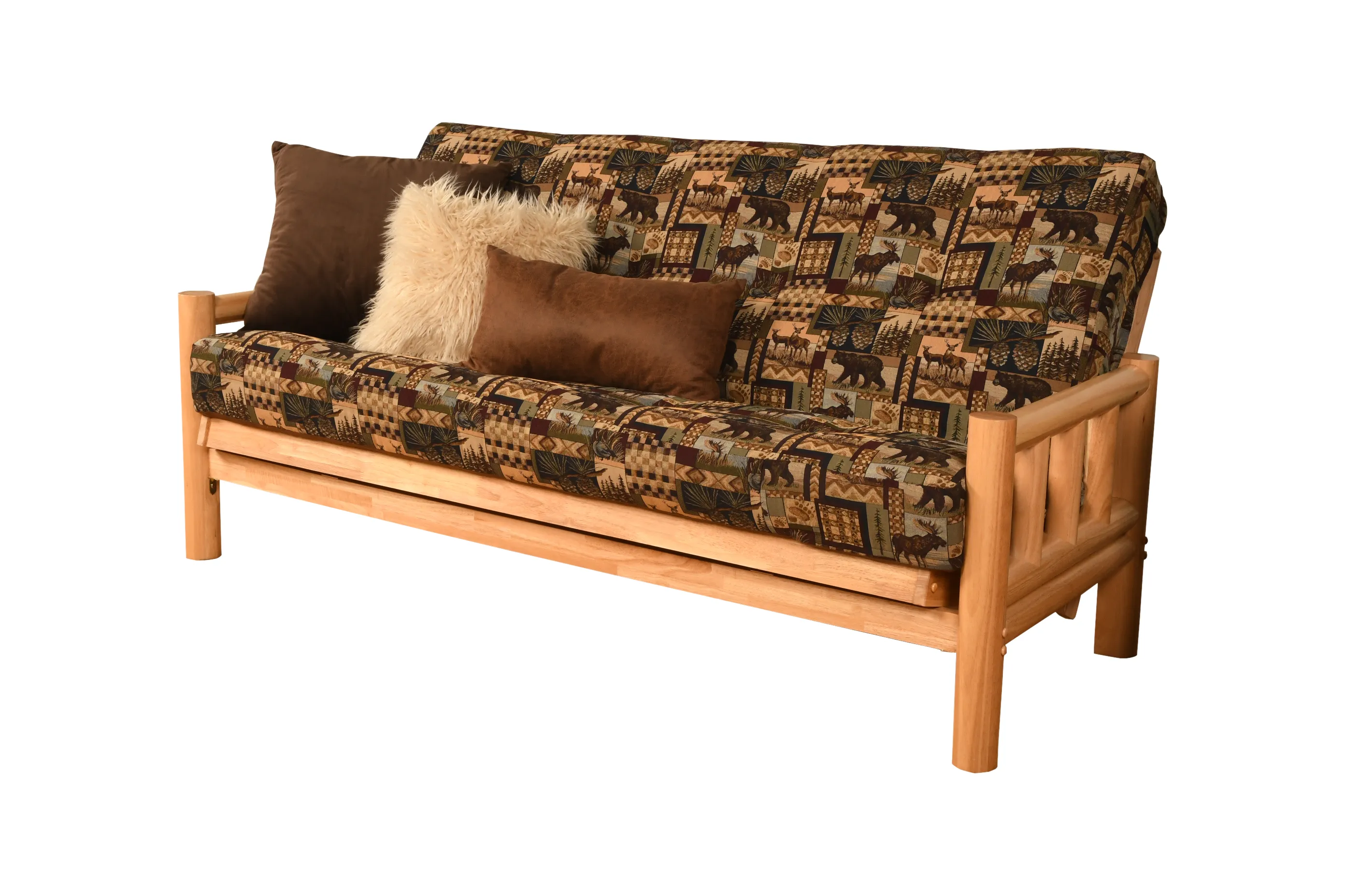 Lodge Futon in Natural Finish with Cabin Print Mattress