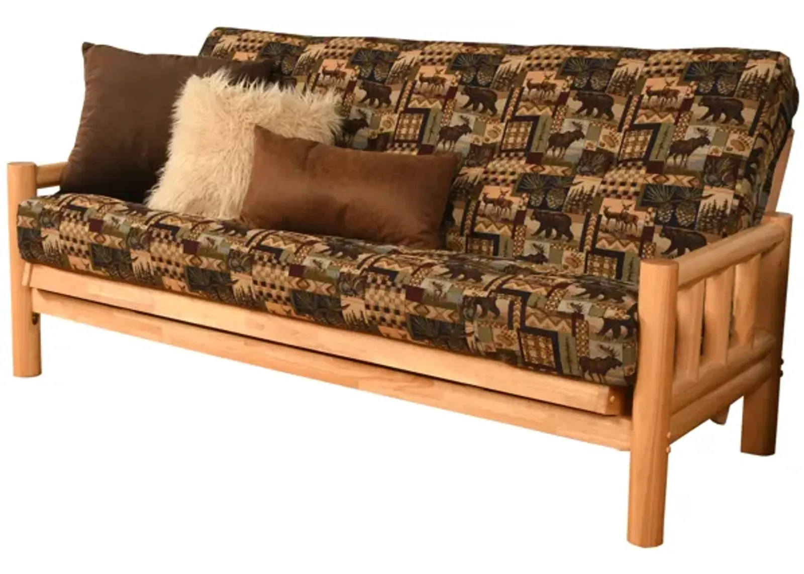 Lodge Futon in Natural Finish with Cabin Print Mattress