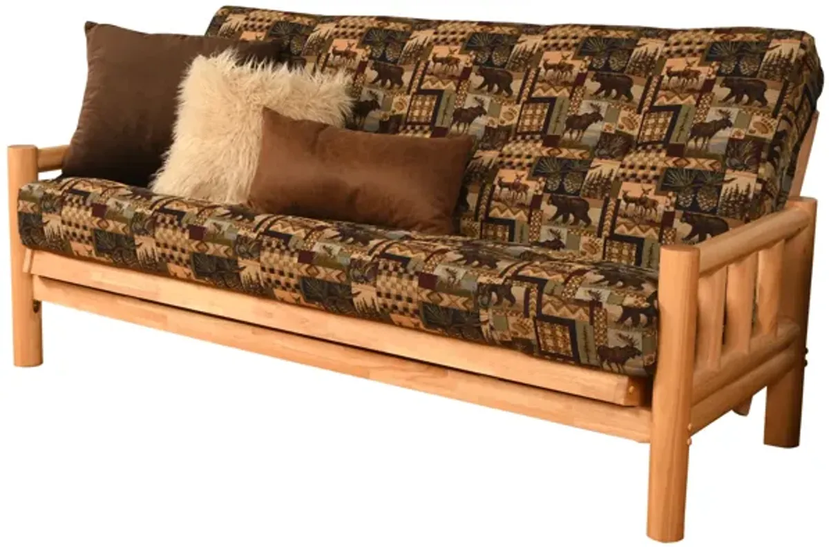 Lodge Futon in Natural Finish with Cabin Print Mattress