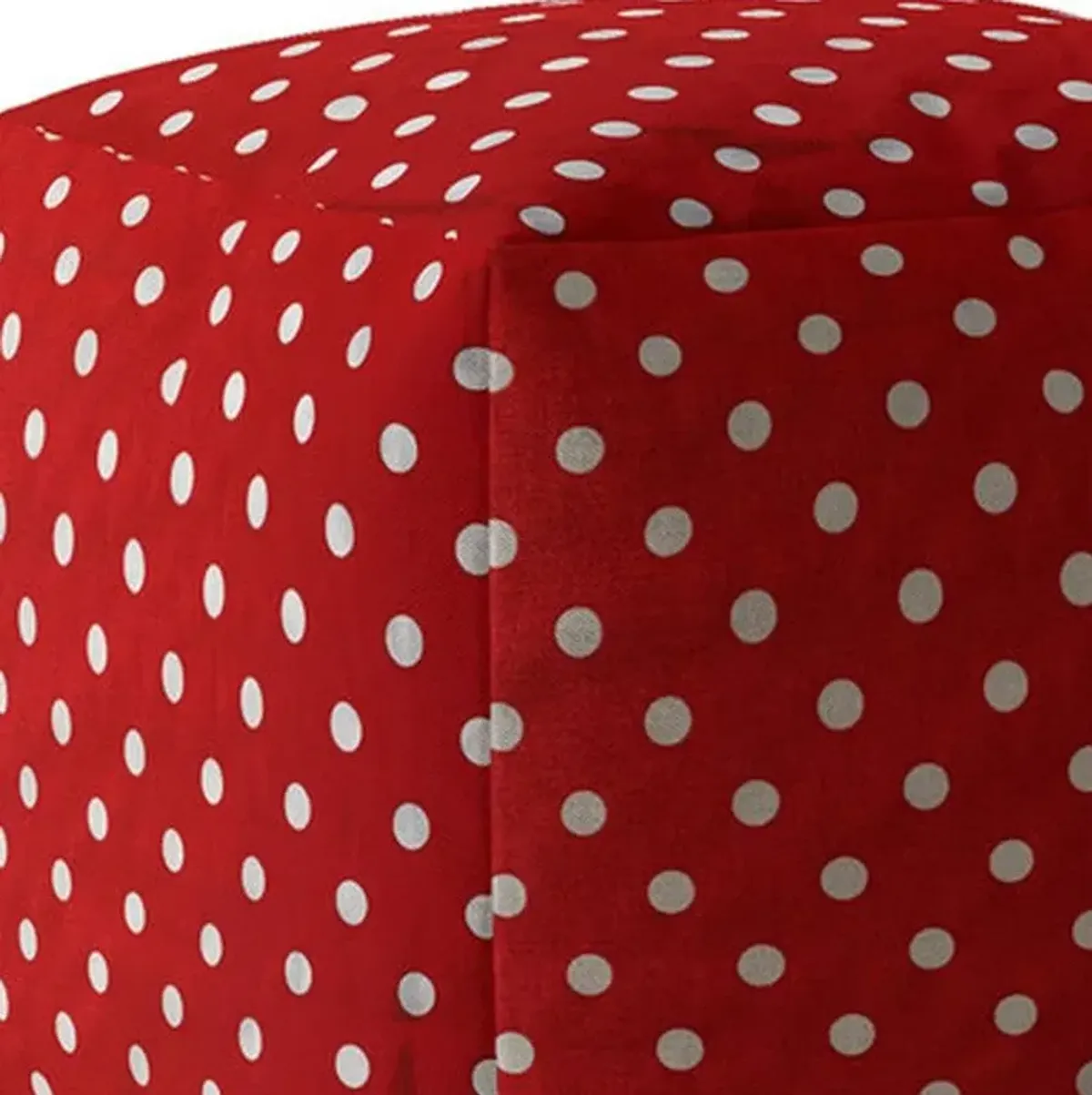 Hivvago 17" Red Cotton Polka Dots Pouf Ottoman