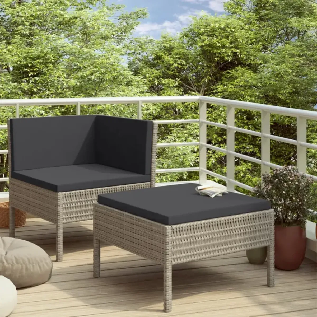 vidaXL 2 Piece Garden Lounge Set with Cushions Poly Rattan Gray