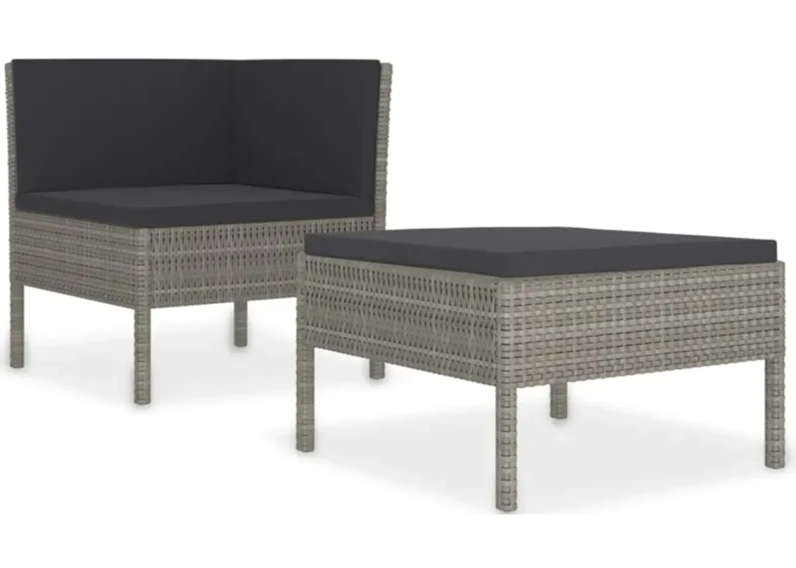 vidaXL 2 Piece Garden Lounge Set with Cushions Poly Rattan Gray