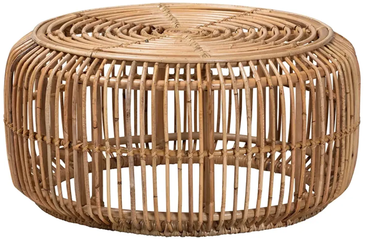 Baxton Studio Aliane Modern Bohemian Natural Brown Antique Rattan Coffee Table