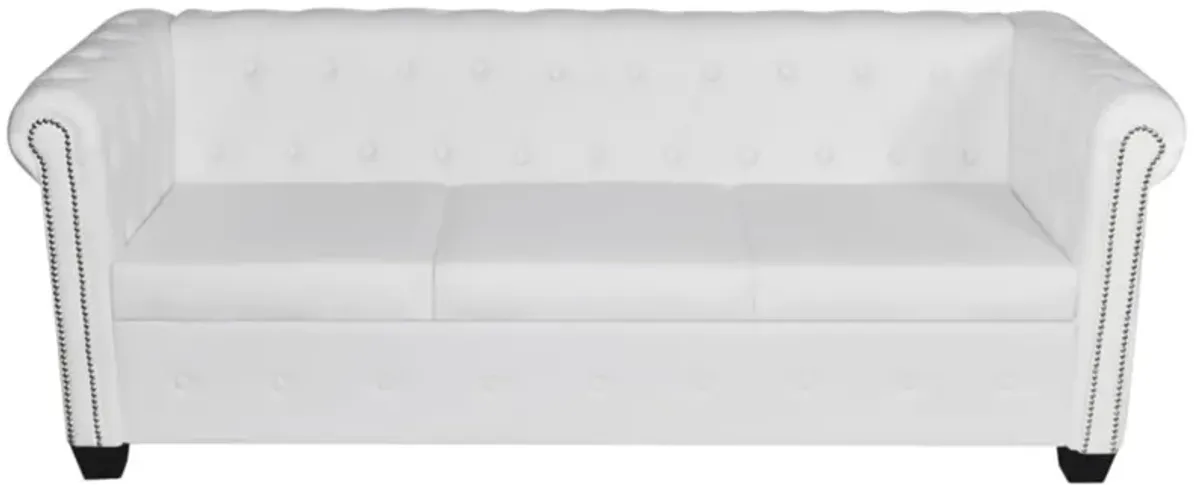 vidaXL Chesterfield 3-Seater Artificial Leather White