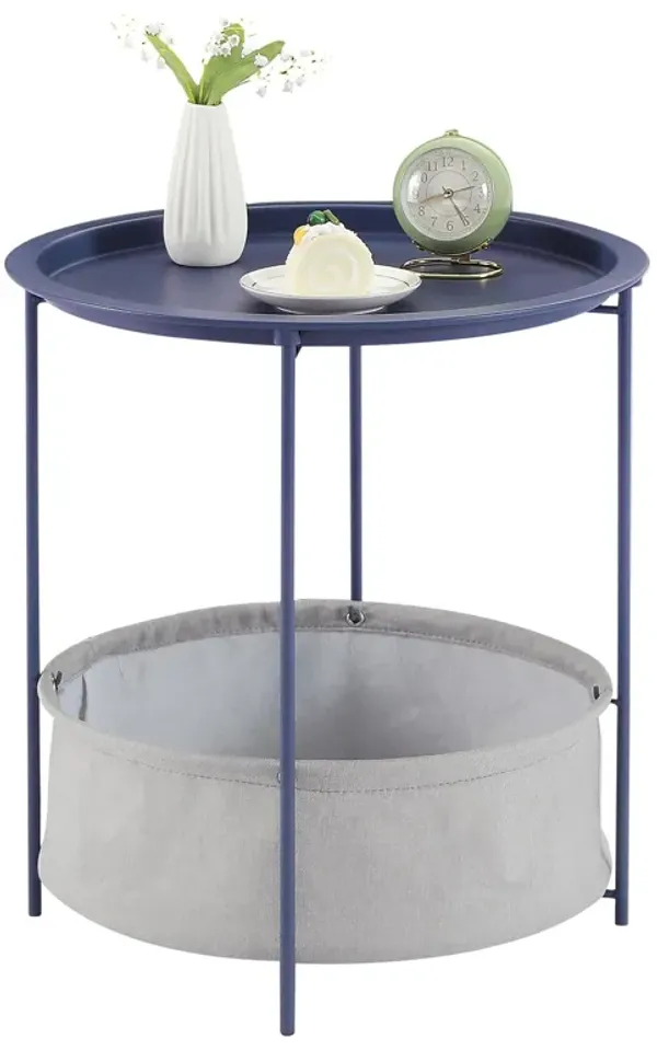 VECELO Round Side/End Table with Fabric Storage Basket