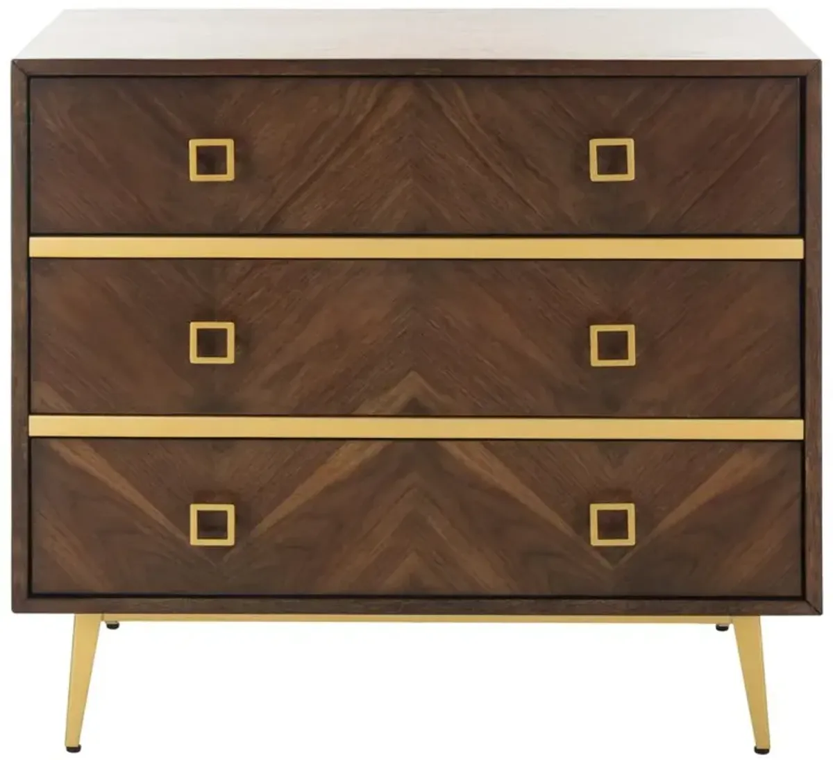 Safavieh Katia 3 Drawer Chest, Walnut Parquet/Gold