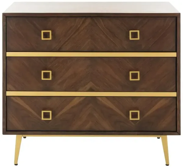 Safavieh Katia 3 Drawer Chest, Walnut Parquet/Gold