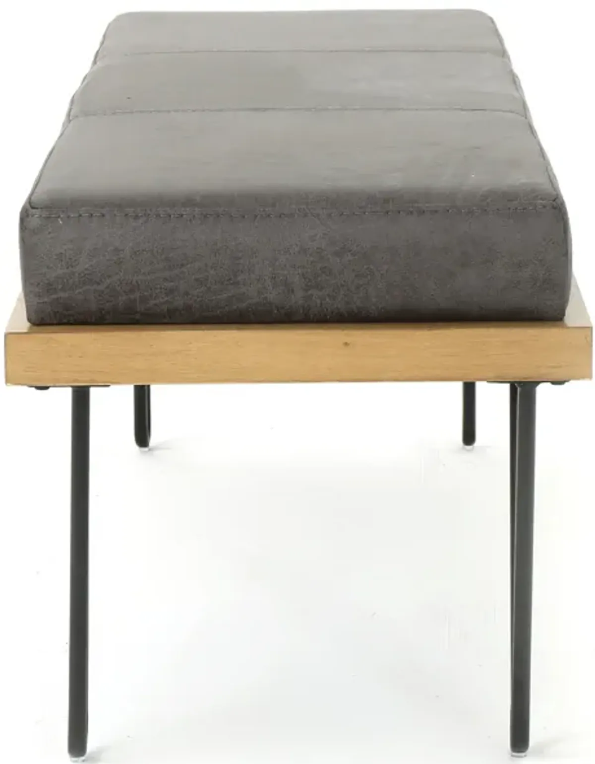 Sinu Bench, Dark Gray Fabric, Brown Wood, Black Hairpin Legs, 47 Inch -Benzara