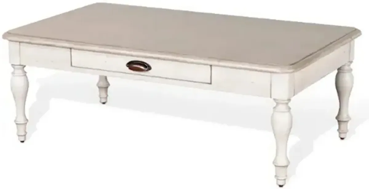 Sain Cocktail Coffee Table, White Turned Legs 50 Inch Rectangular Gray - Benzara