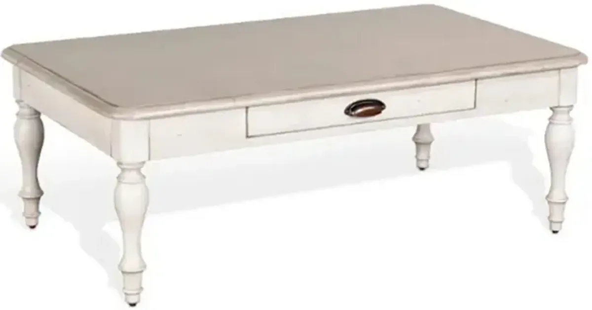 Sain Cocktail Coffee Table, White Turned Legs 50 Inch Rectangular Gray - Benzara