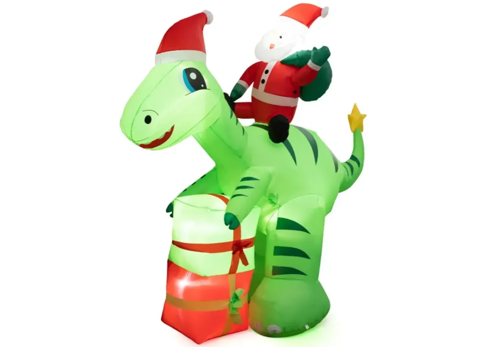 Hivvago 8 Feet Lighted Christmas Inflatable Santa Claus Dinosaur Decoration with Gift Boxes