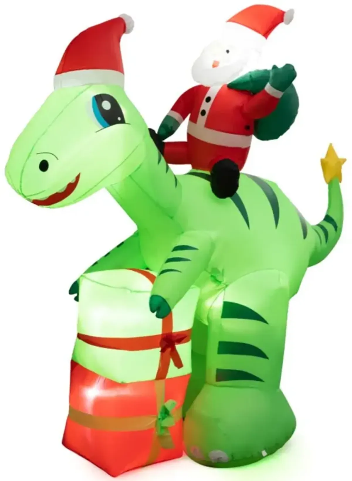 Hivvago 8 Feet Lighted Christmas Inflatable Santa Claus Dinosaur Decoration with Gift Boxes