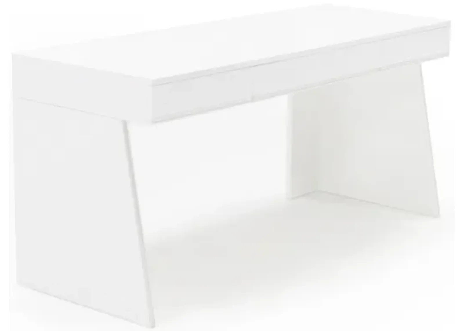 63 Inch Office Desk, 3 Drawers, Modern Glossy White with Steel Metal Frame - Benzara