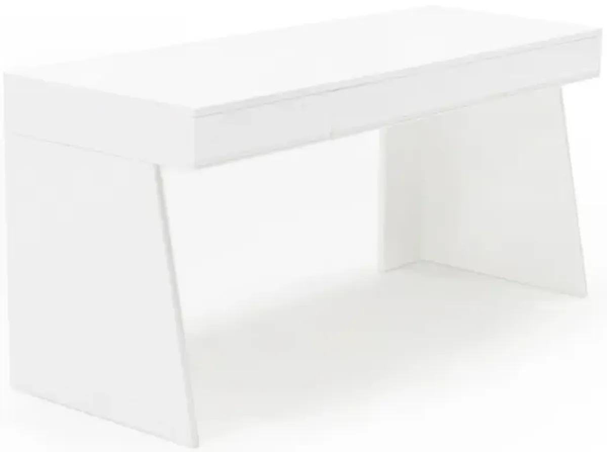 63 Inch Office Desk, 3 Drawers, Modern Glossy White with Steel Metal Frame - Benzara