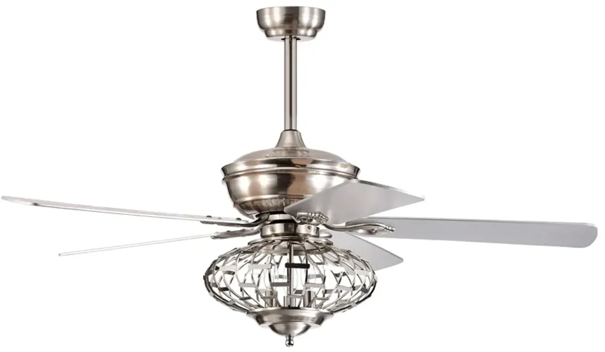 52 Inches Ceiling Fan with Wooden Blades and Remote Control-Silver