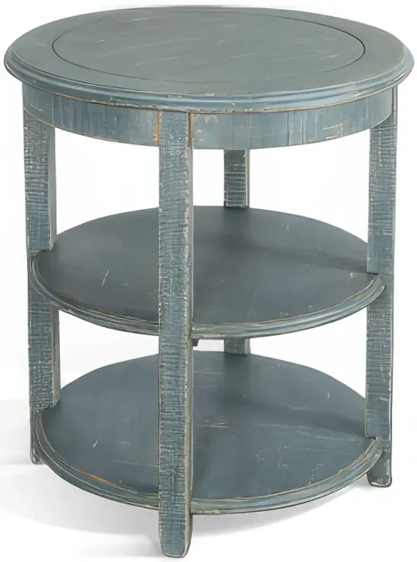 Rena Side End Table, 2 Shelves, 24 Inch Seagrass Green Mahogany Wood - Benzara