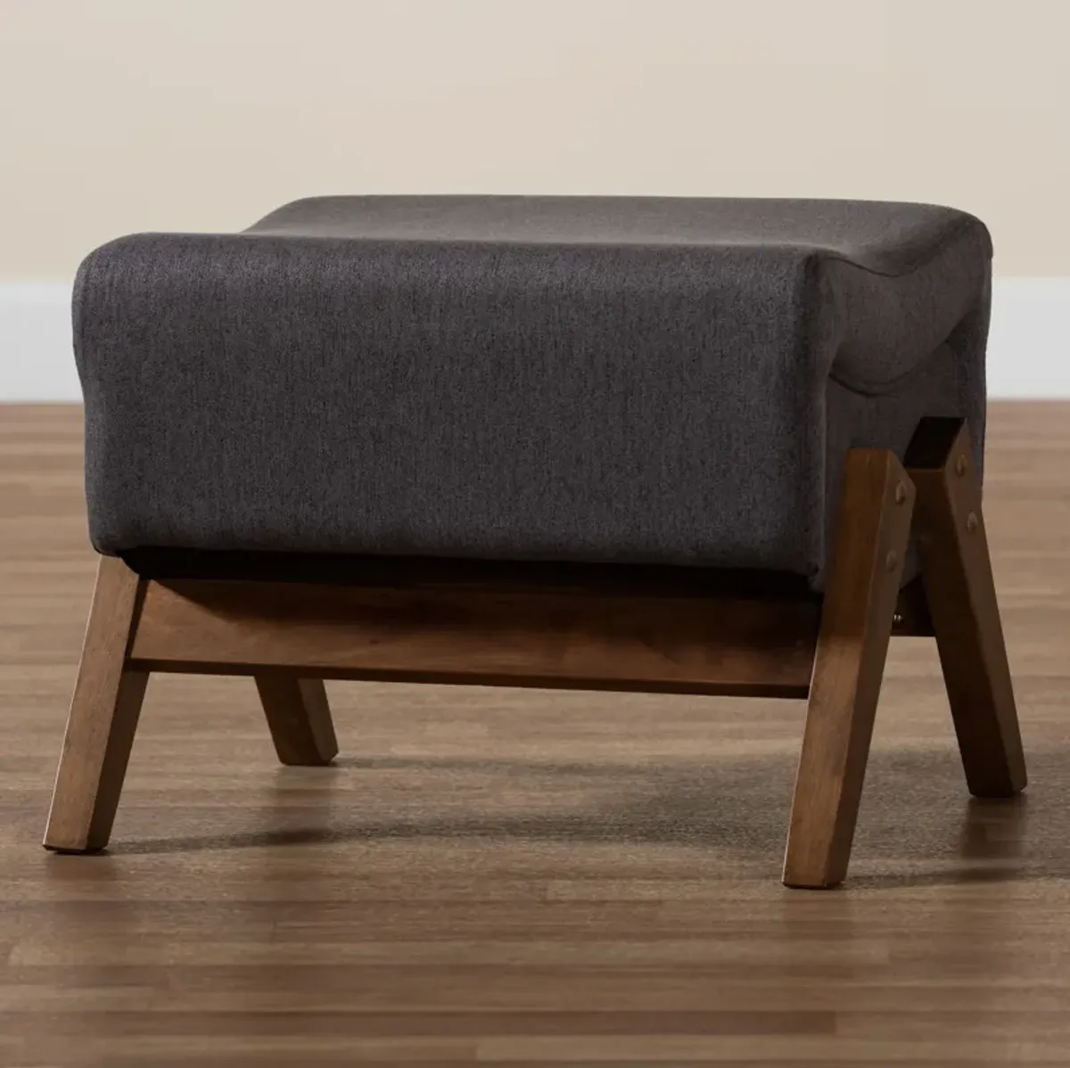 Baxton Studio Hanson Modern Light Grey Fabric and Walnut Brown Finished Wood Ottoman