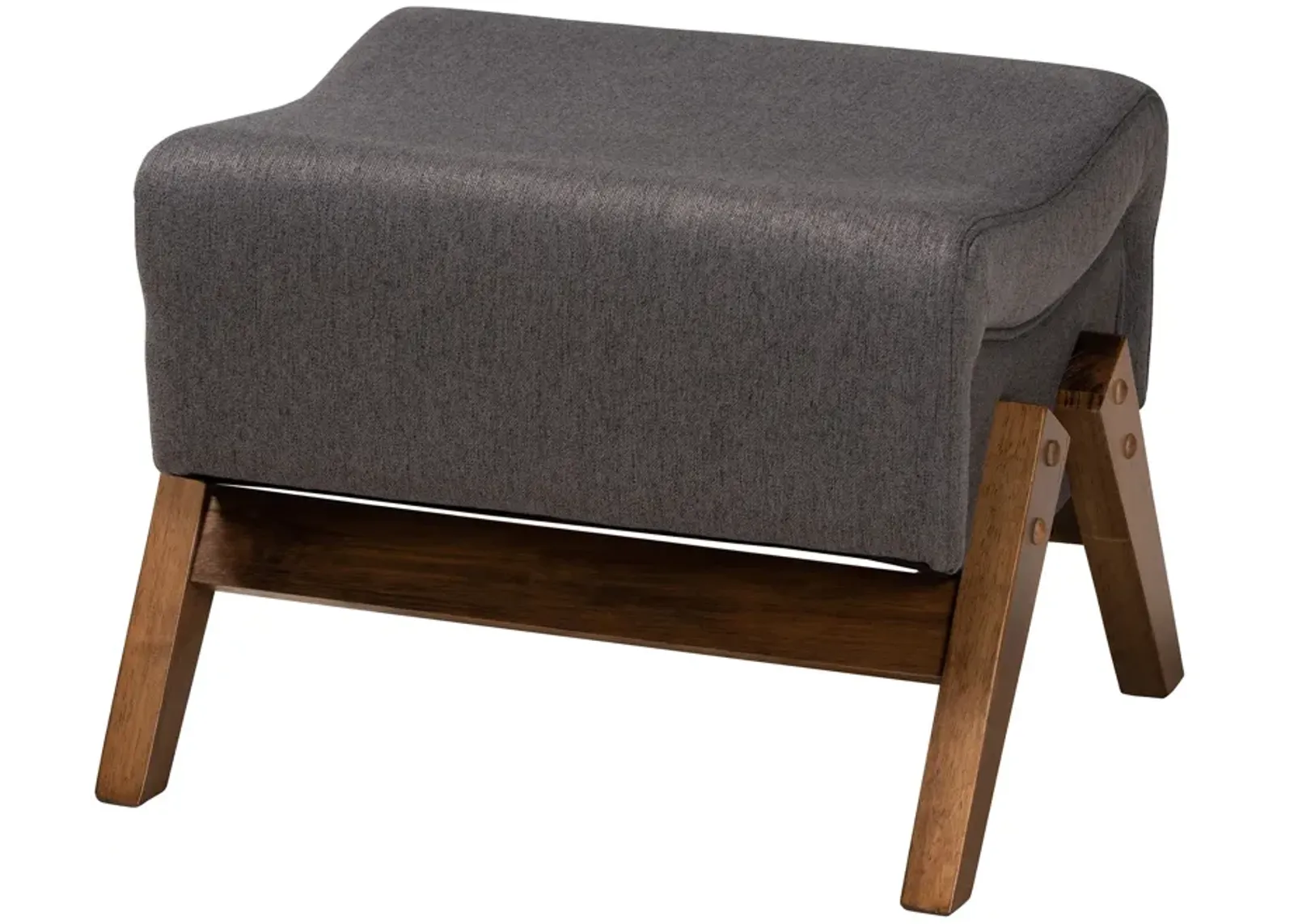 Baxton Studio Hanson Modern Light Grey Fabric and Walnut Brown Finished Wood Ottoman