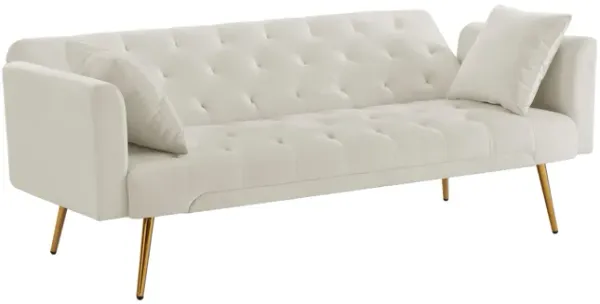 Velvet Futon Sofa Bed With Metal Legs 2 Pillows