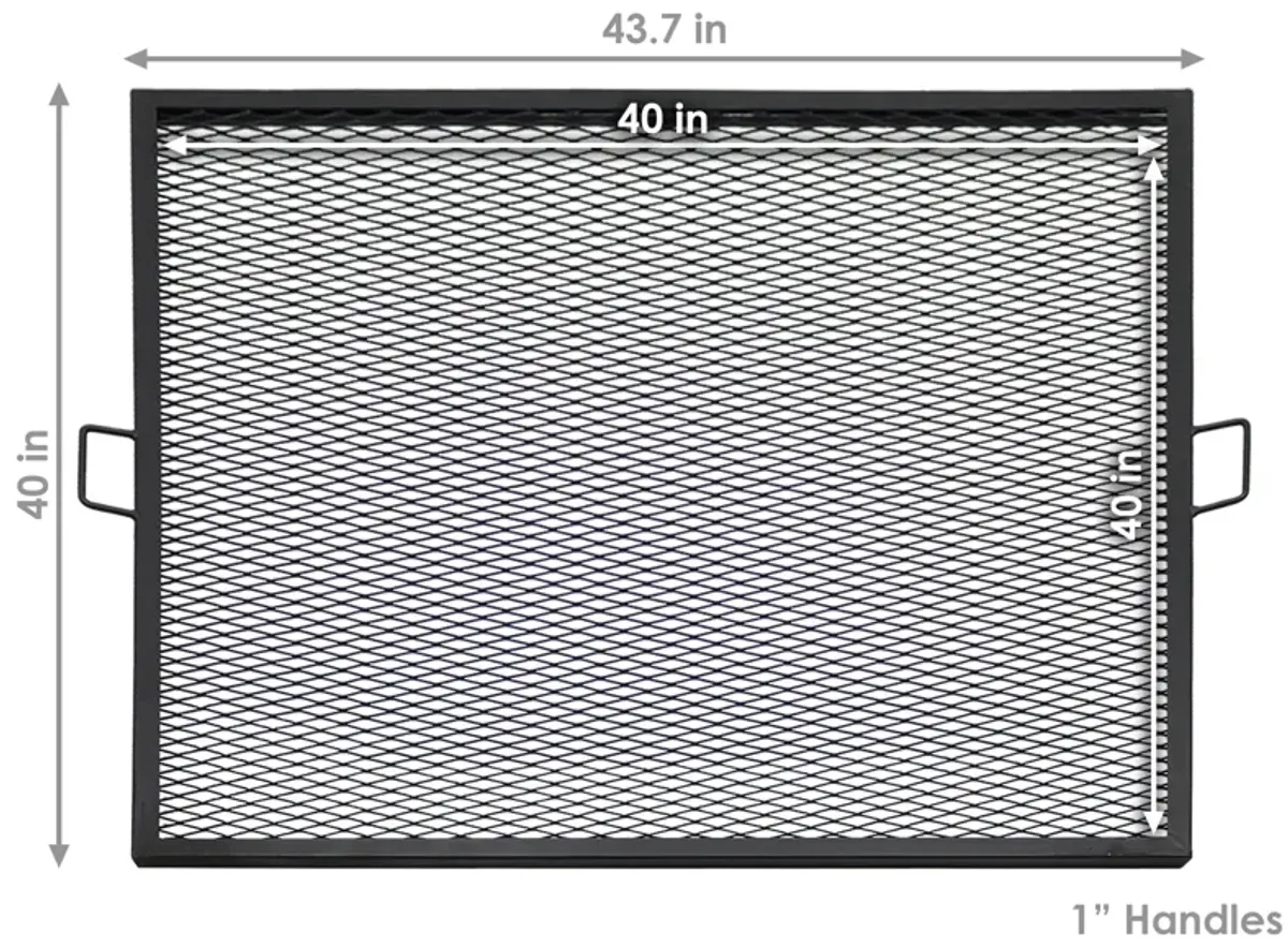 Sunnydaze Square Steel X-Marks Fire Pit Cooking Grill with Handles