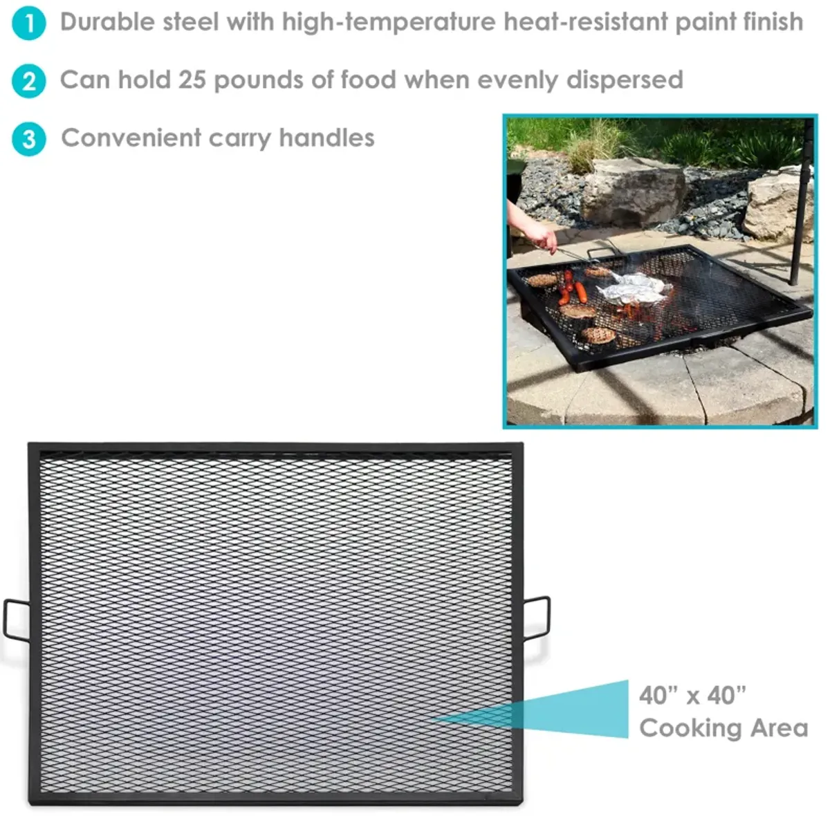 Sunnydaze Square Steel X-Marks Fire Pit Cooking Grill with Handles