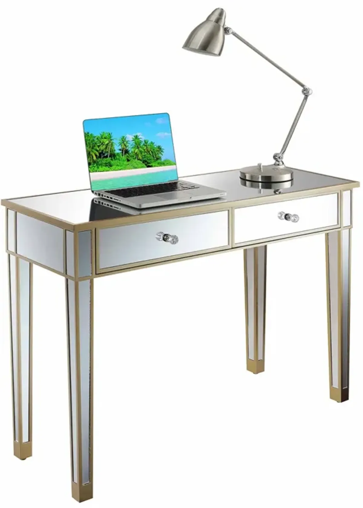 Convenience Concepts Gold Coast Mirrored 2 Drawer Desk