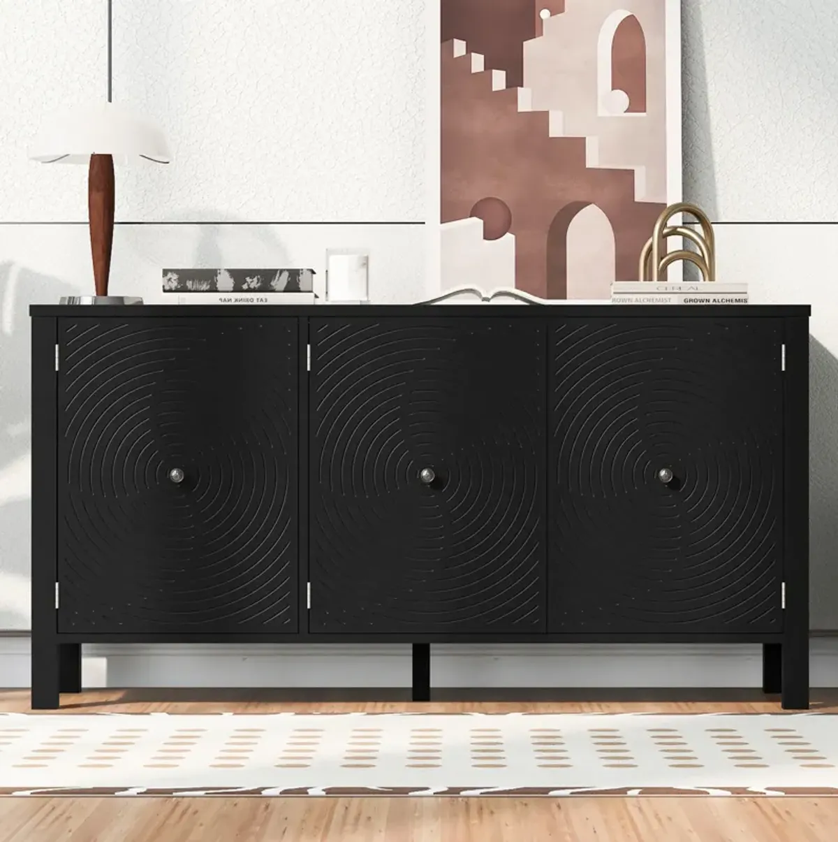 Merax Sideboard Cabinet with Curved Swirl Patterned Doors