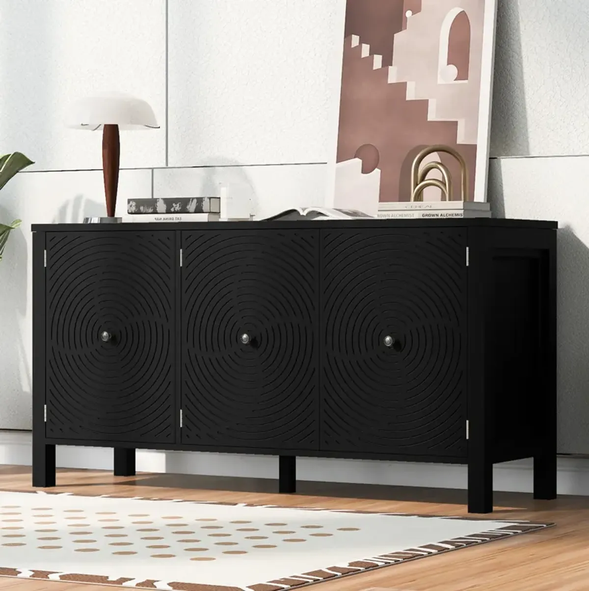 Merax Sideboard Cabinet with Curved Swirl Patterned Doors