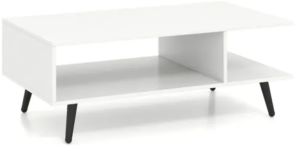 2-Tier Rectangle Coffee Table with Open Compartments, Mid-Century Modern Style