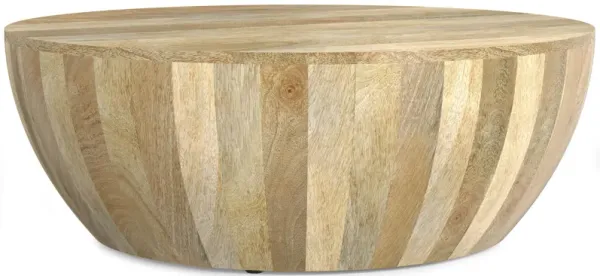 Elmbrook 34 inch Wide Solid Mango Modern Industrial Drum Coffee Table in Natural, Assembled