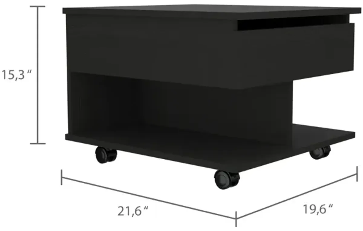 Luanda Lift Top Coffee Table, Casters, One Shelf - Black