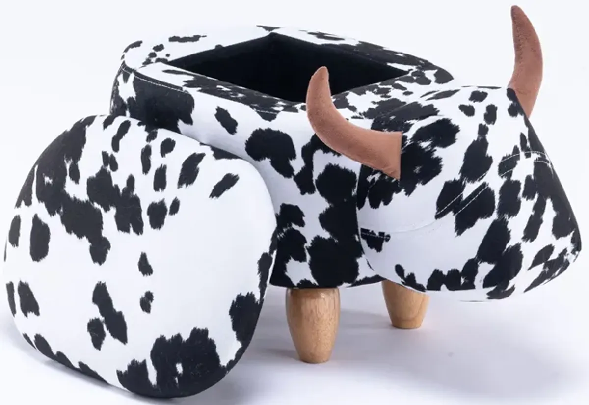 Black and White Cow Storage Ottoman