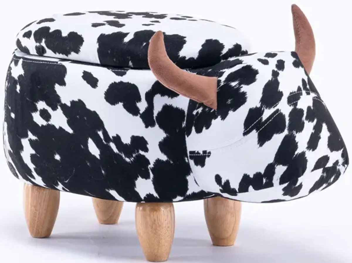 Black and White Cow Storage Ottoman