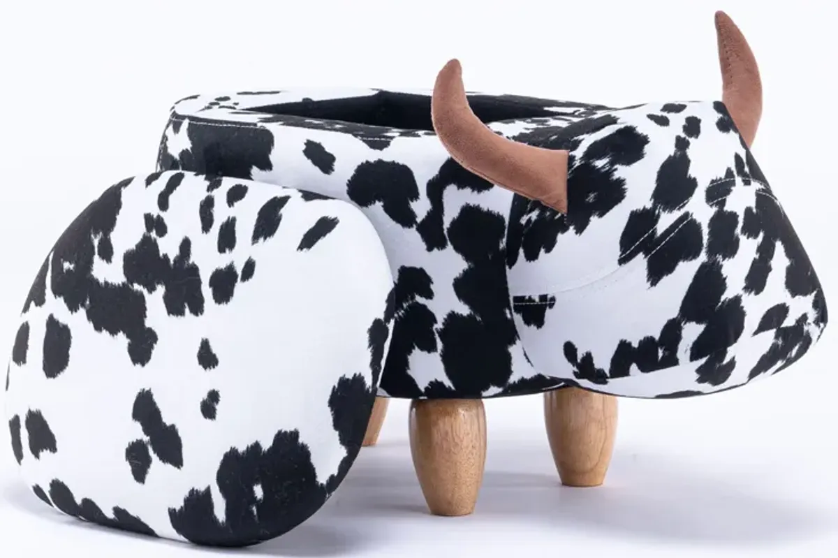 Black and White Cow Storage Ottoman