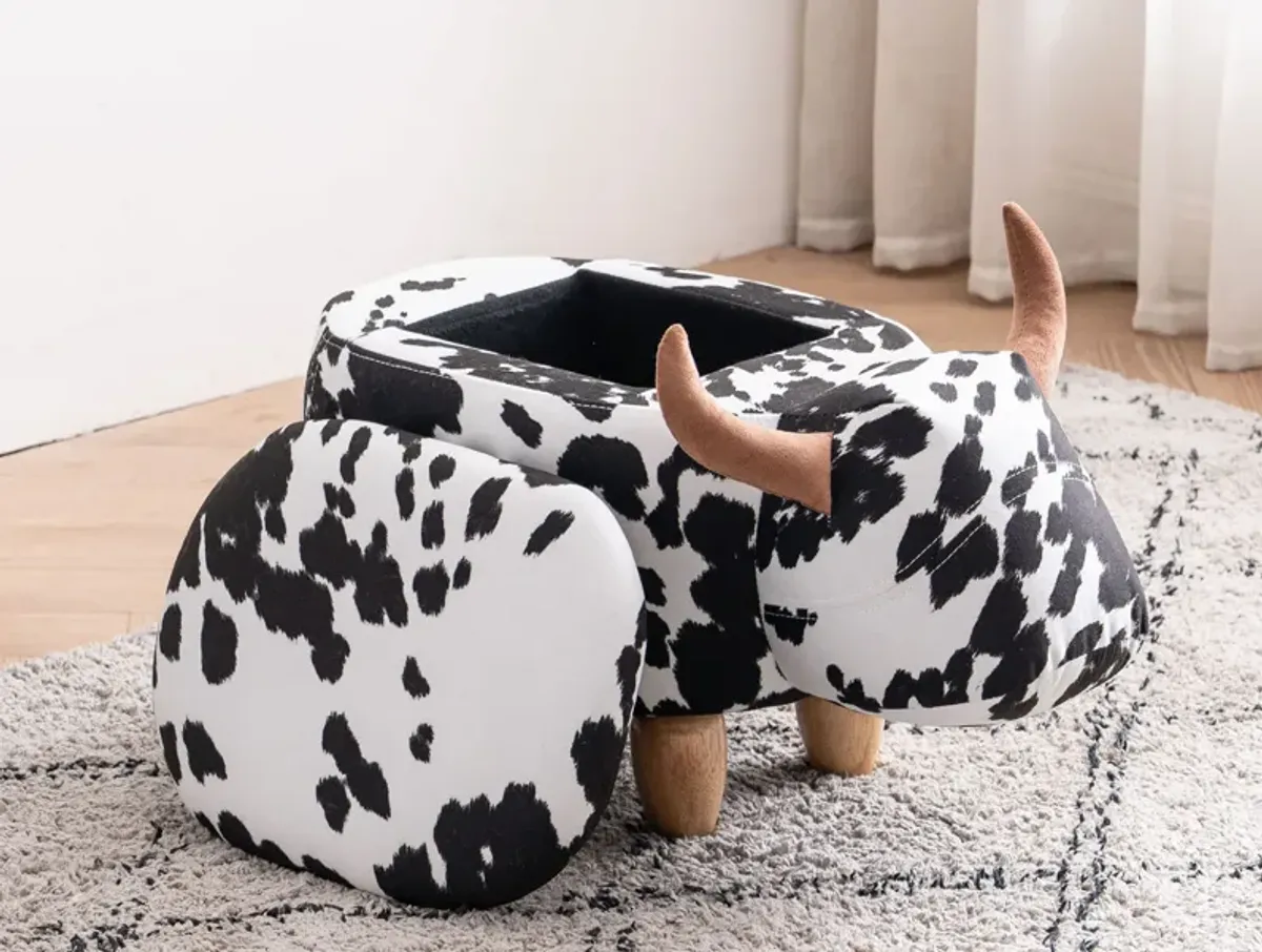 Black and White Cow Storage Ottoman