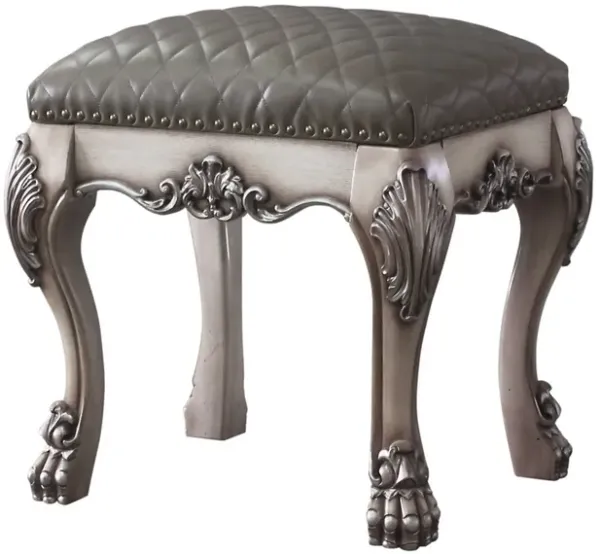 Traditional Wooden Vanity Stool with Leatherette Set and Clack Legs, Gray
