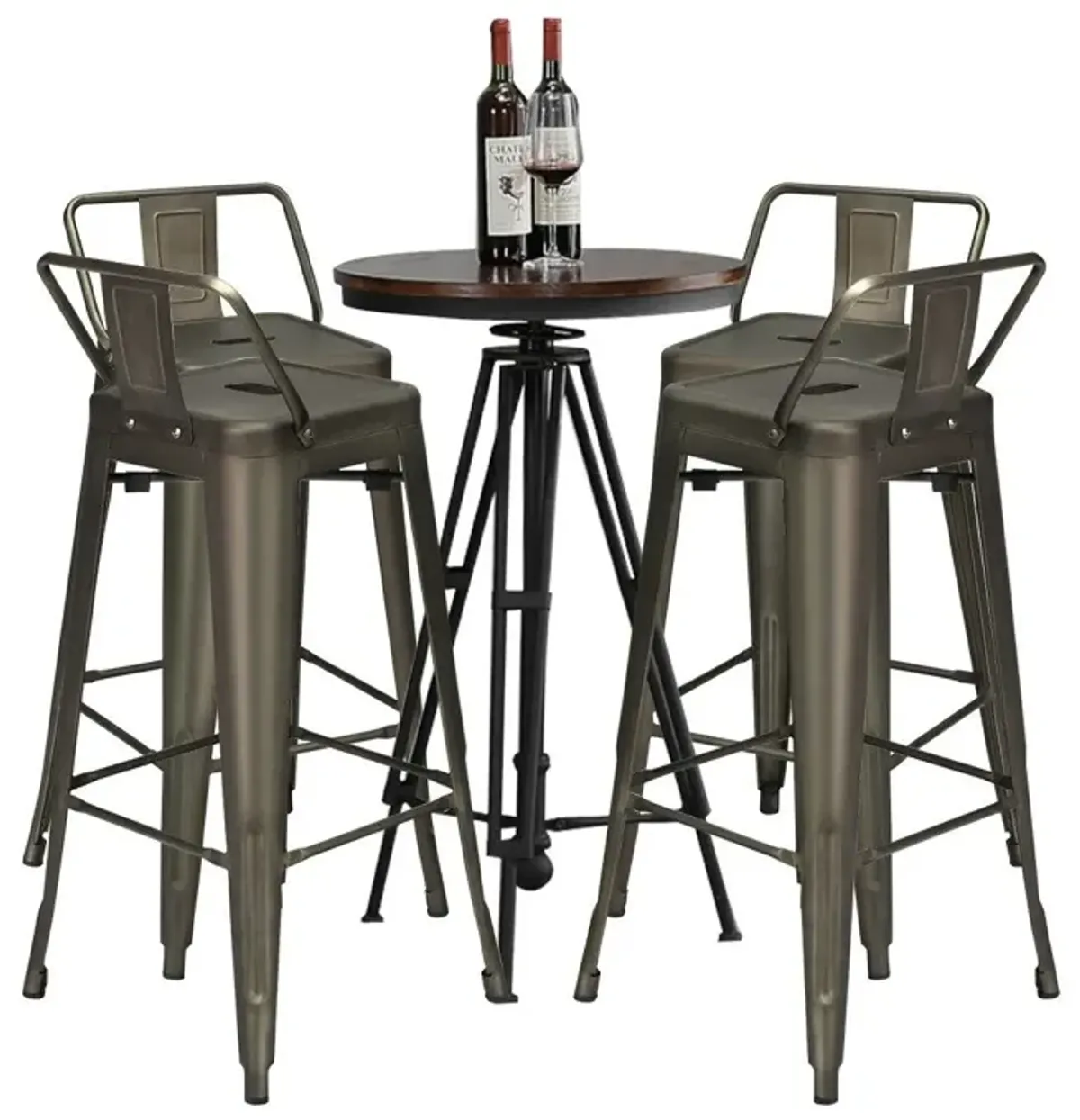 30 Inch Set of 4 Metal Counter Height Barstools with Low Back and Rubber Feet