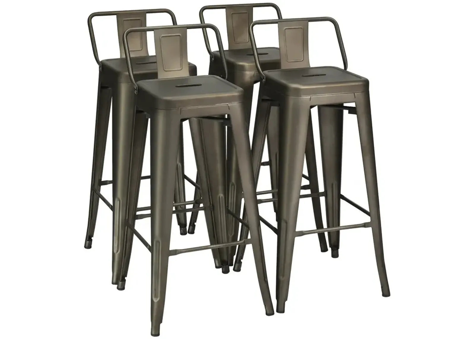 30 Inch Set of 4 Metal Counter Height Barstools with Low Back and Rubber Feet